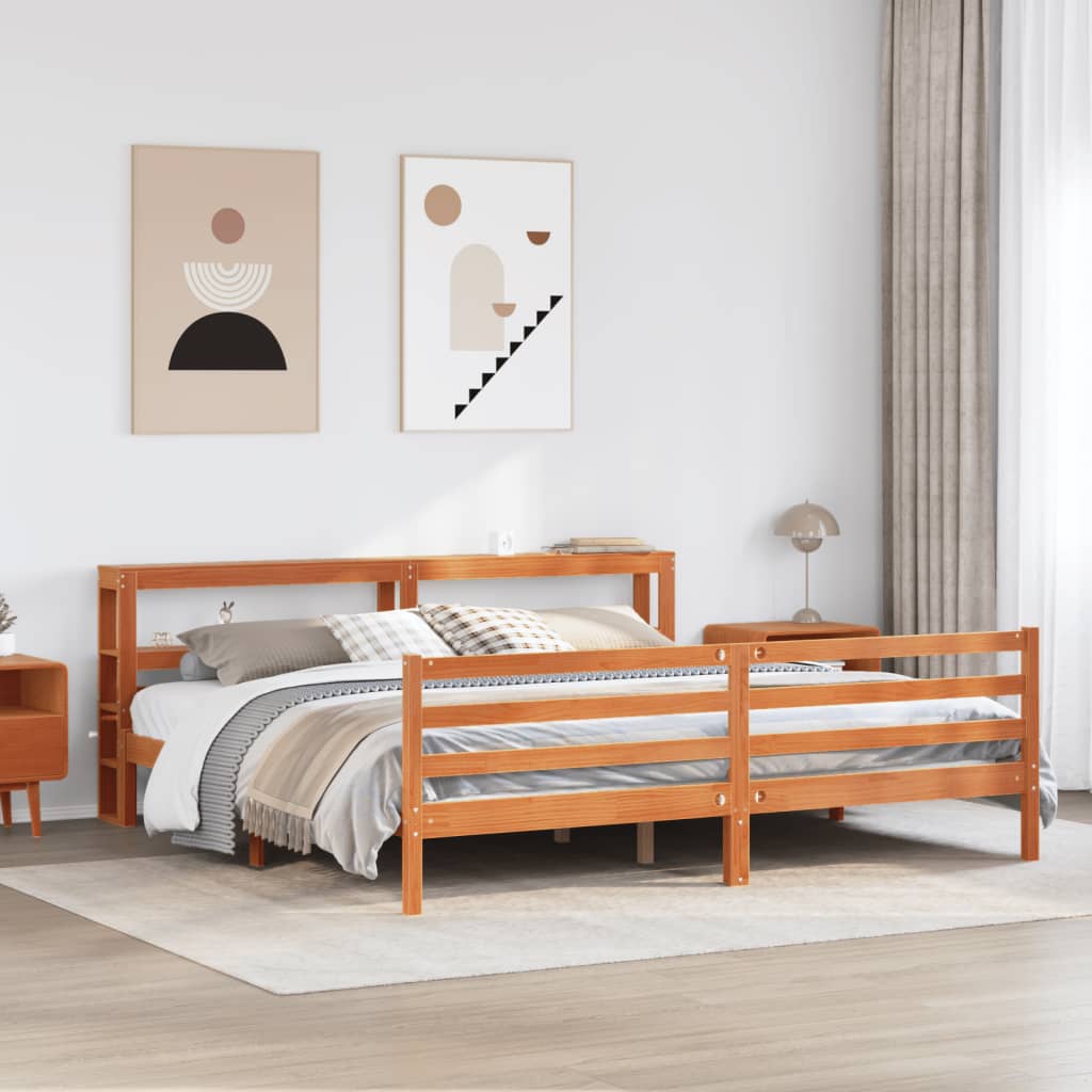 vidaXL Cama sin colchón madera maciza de pino marrón cera 200x200 cm