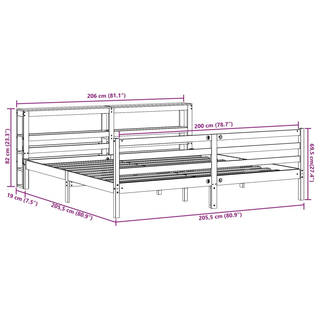 vidaXL Cama sin colchón madera maciza de pino marrón cera 200x200 cm