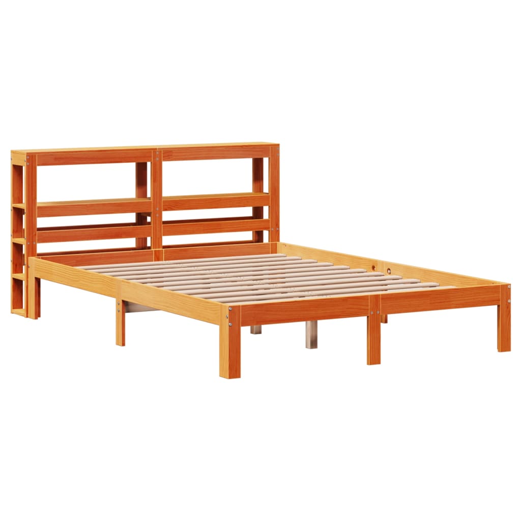 vidaXL Cama sin colchón madera maciza de pino marrón cera 140x190 cm