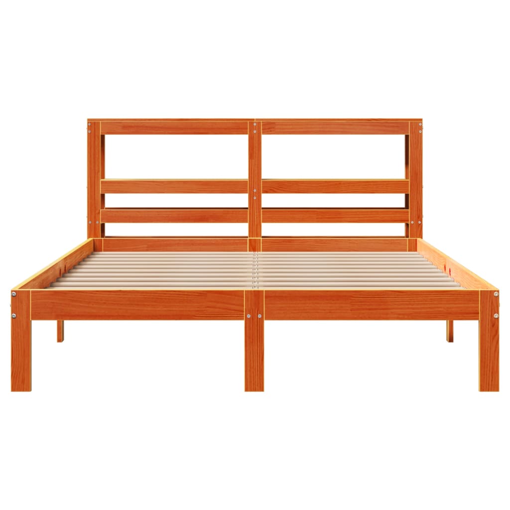 vidaXL Cama sin colchón madera maciza de pino marrón cera 140x190 cm