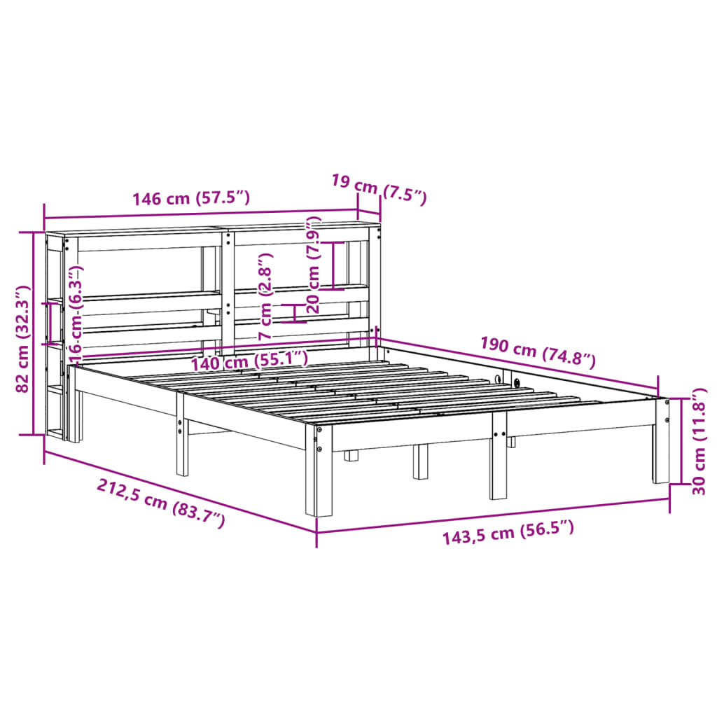 vidaXL Cama sin colchón madera maciza de pino marrón cera 140x190 cm