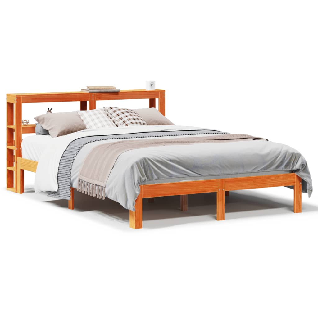 vidaXL Cama sin colchón madera maciza de pino marrón cera 140x190 cm