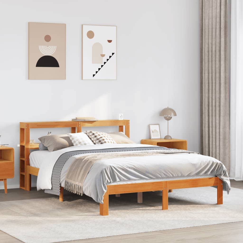 vidaXL Cama sin colchón madera maciza de pino marrón cera 120x200 cm