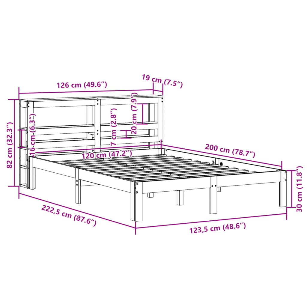 vidaXL Cama sin colchón madera maciza de pino marrón cera 120x200 cm