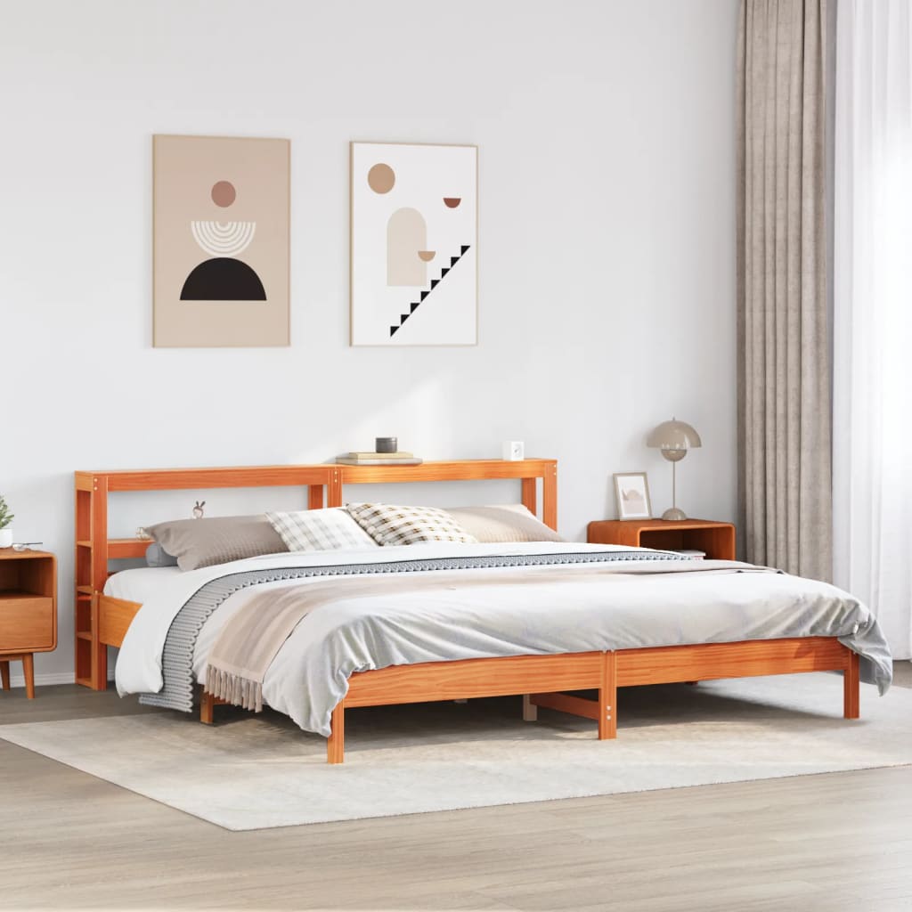 vidaXL Cama sin colchón madera maciza de pino marrón cera 180x200 cm