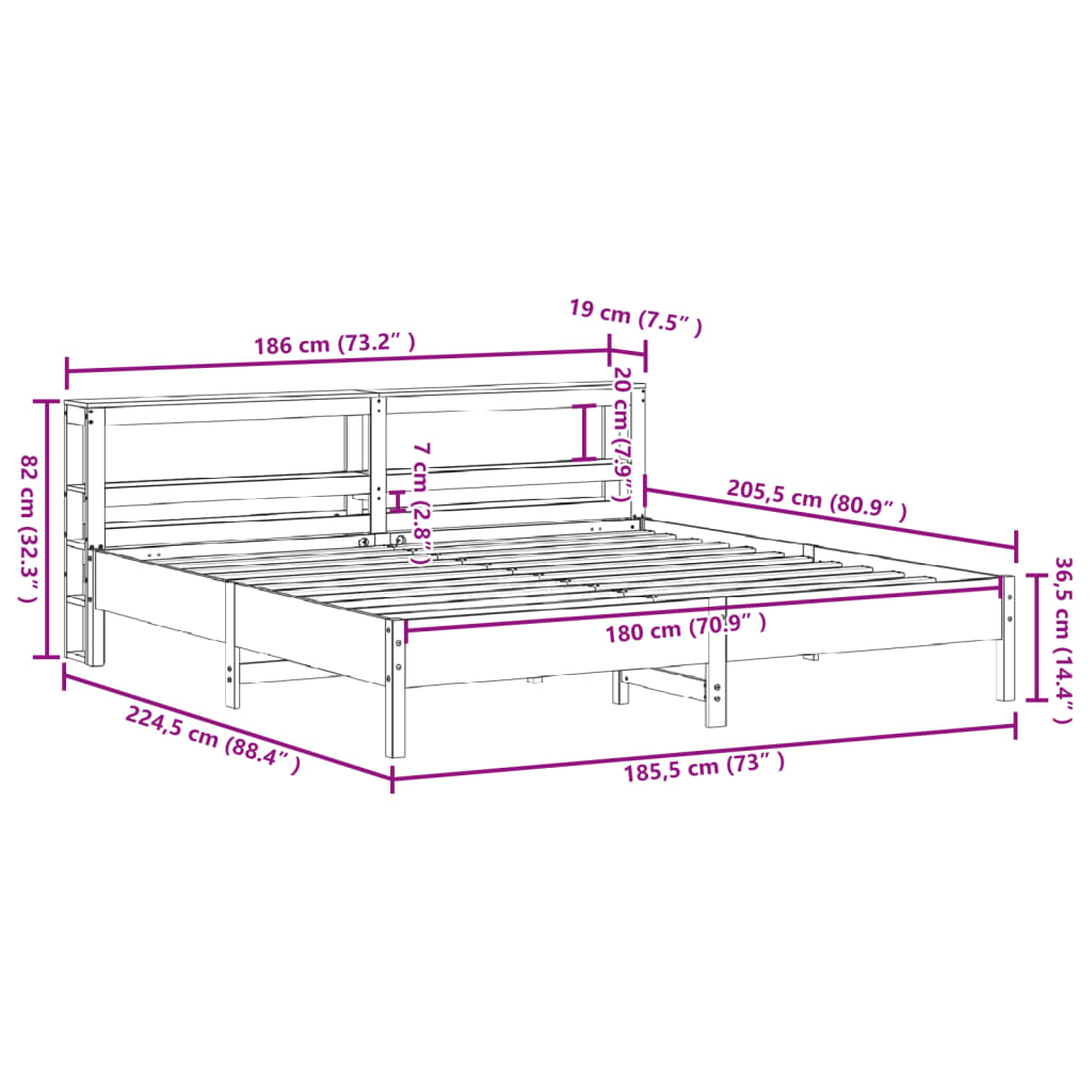 vidaXL Cama sin colchón madera maciza de pino marrón cera 180x200 cm