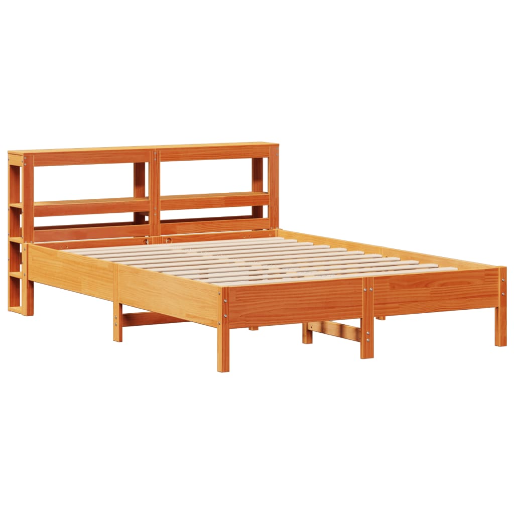 vidaXL Cama sin colchón madera maciza de pino marrón cera 140x200 cm