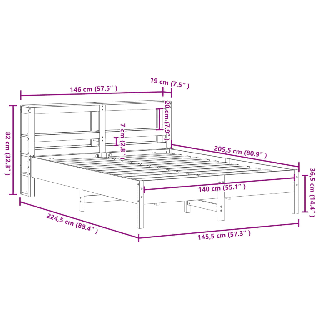 vidaXL Cama sin colchón madera maciza de pino marrón cera 140x200 cm