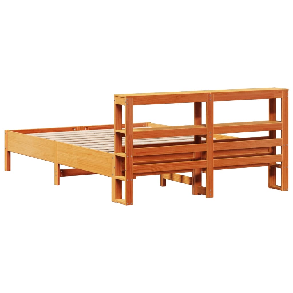 vidaXL Cama sin colchón madera maciza de pino marrón cera 140x200 cm