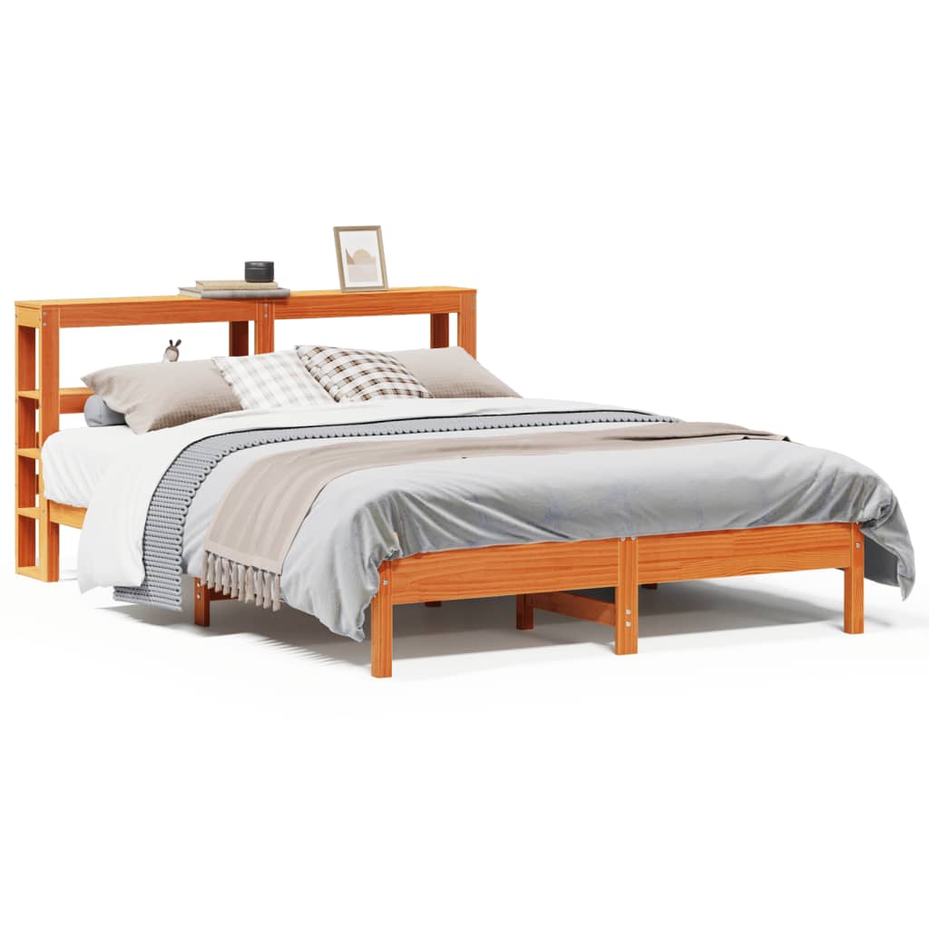 vidaXL Cama sin colchón madera maciza de pino marrón cera 140x200 cm