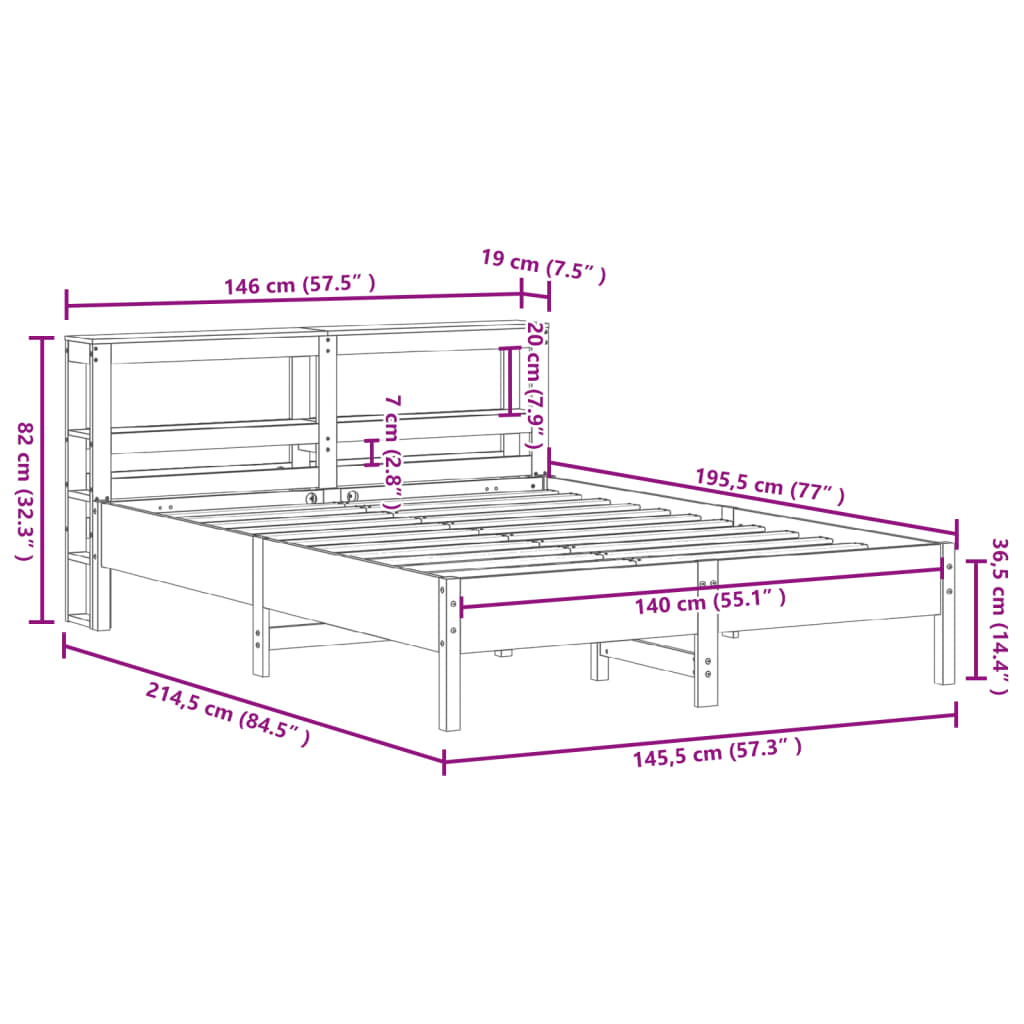 vidaXL Cama sin colchón madera maciza de pino marrón cera 140x190 cm