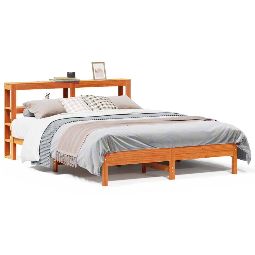 vidaXL Cama sin colchón madera maciza de pino marrón cera 140x190 cm