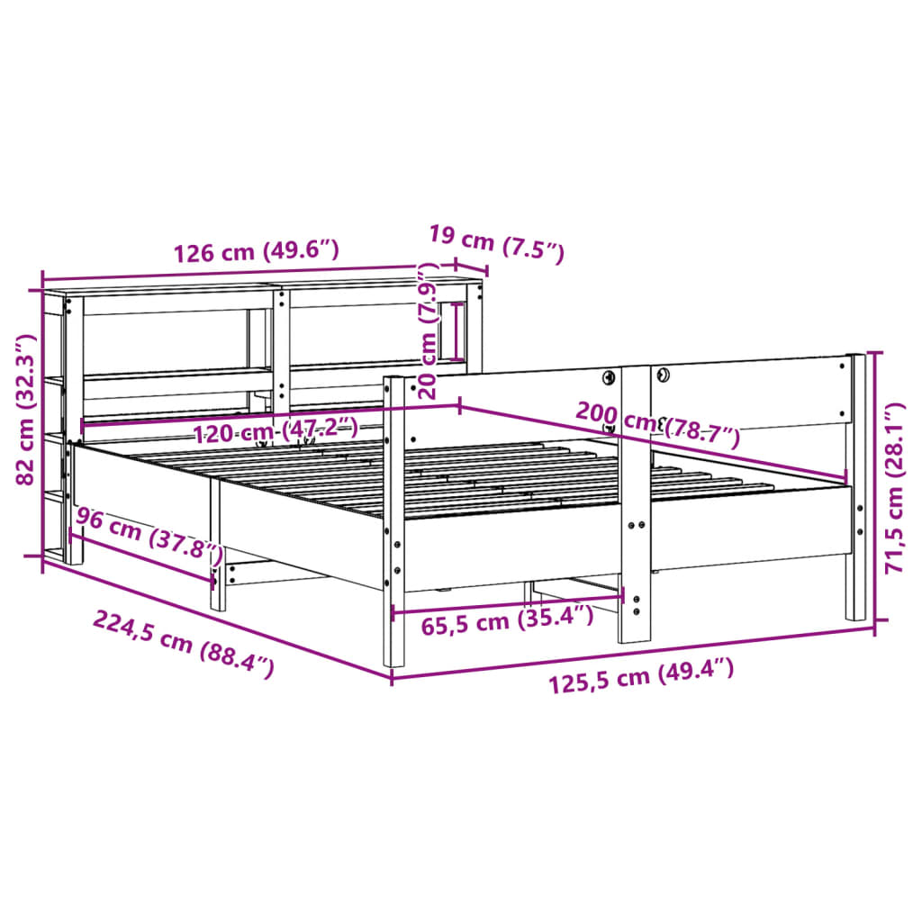 vidaXL Cama sin colchón madera maciza de pino marrón cera 120x200 cm