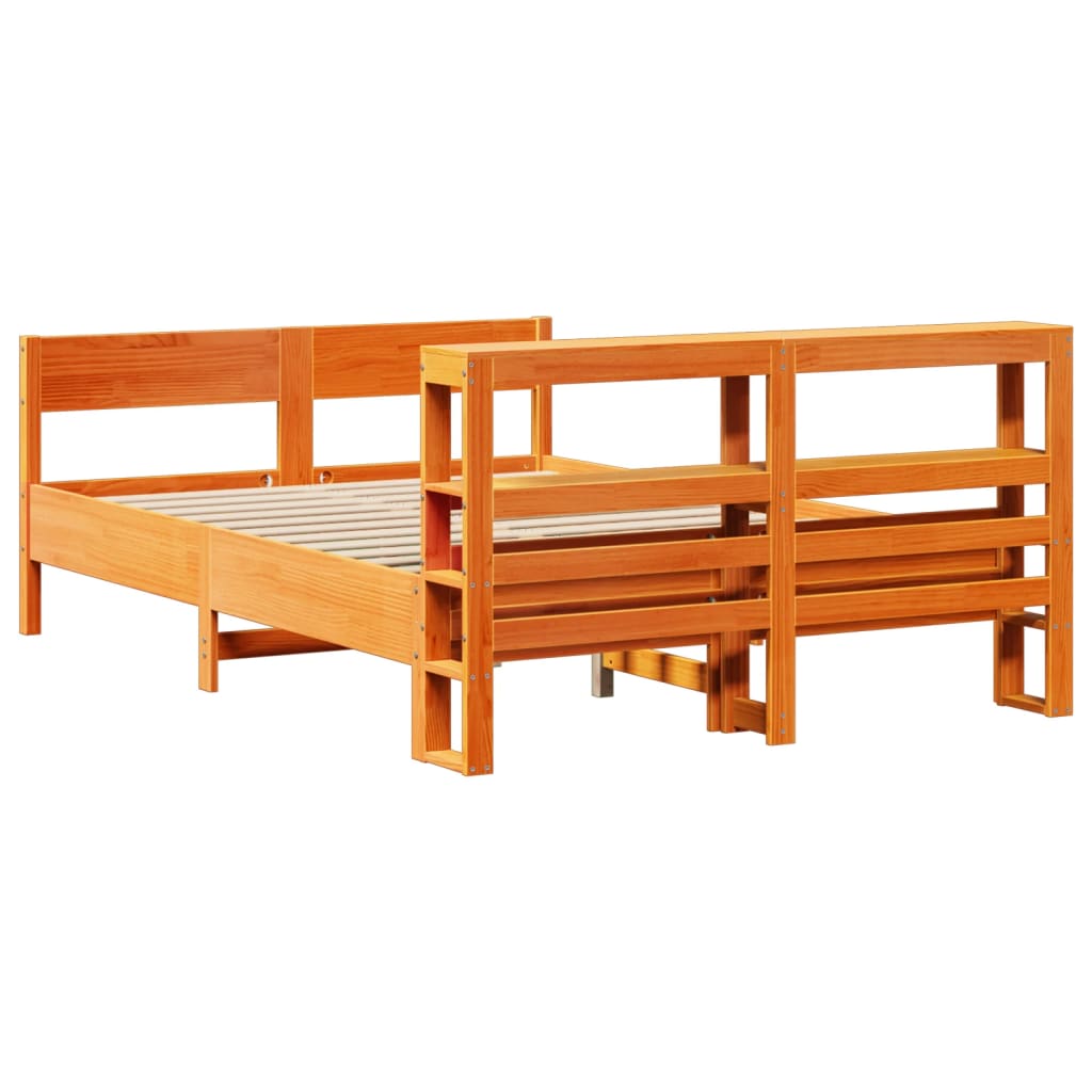 vidaXL Cama sin colchón madera maciza de pino marrón cera 120x200 cm