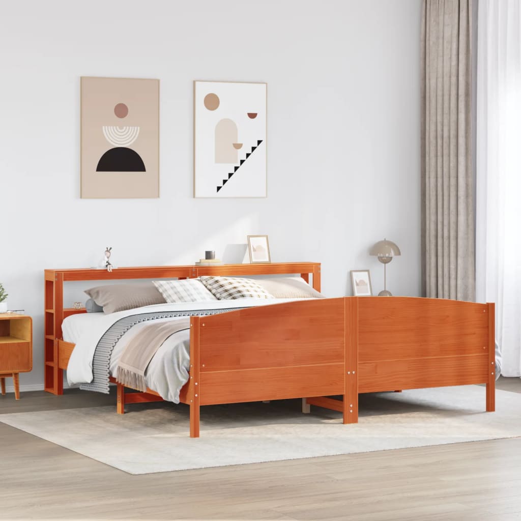 vidaXL Cama sin colchón madera maciza de pino marrón cera 200x200 cm