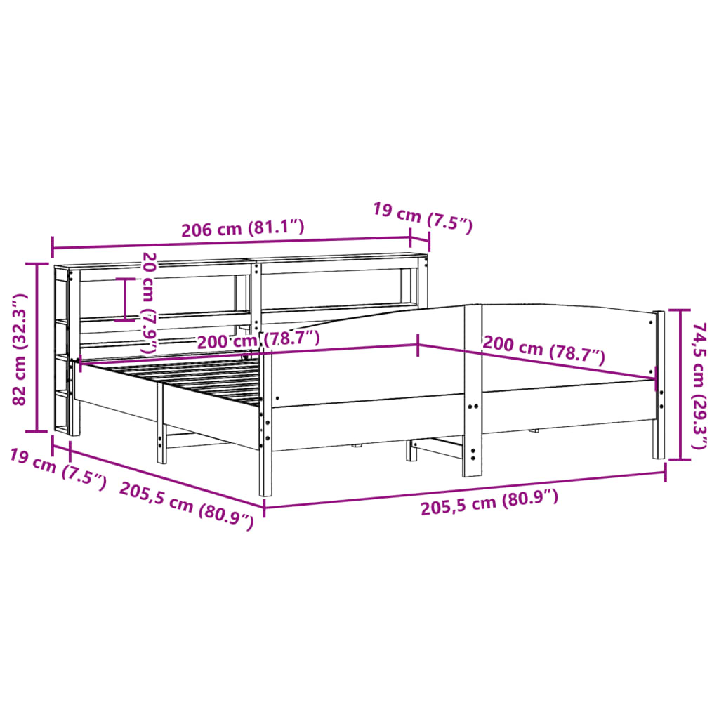 vidaXL Cama sin colchón madera maciza de pino marrón cera 200x200 cm