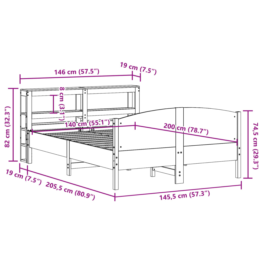 vidaXL Cama sin colchón madera maciza de pino marrón cera 140x200 cm