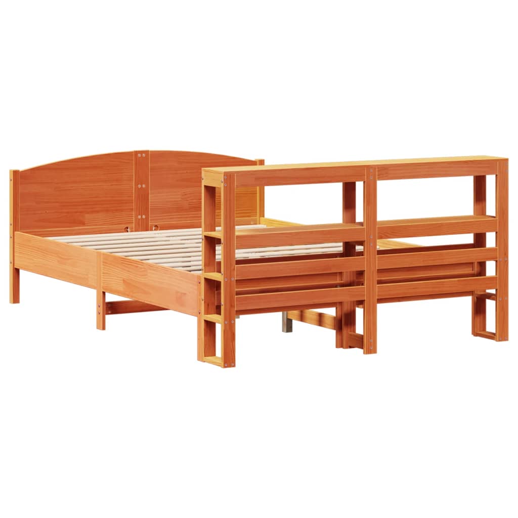 vidaXL Cama sin colchón madera maciza de pino marrón cera 140x200 cm