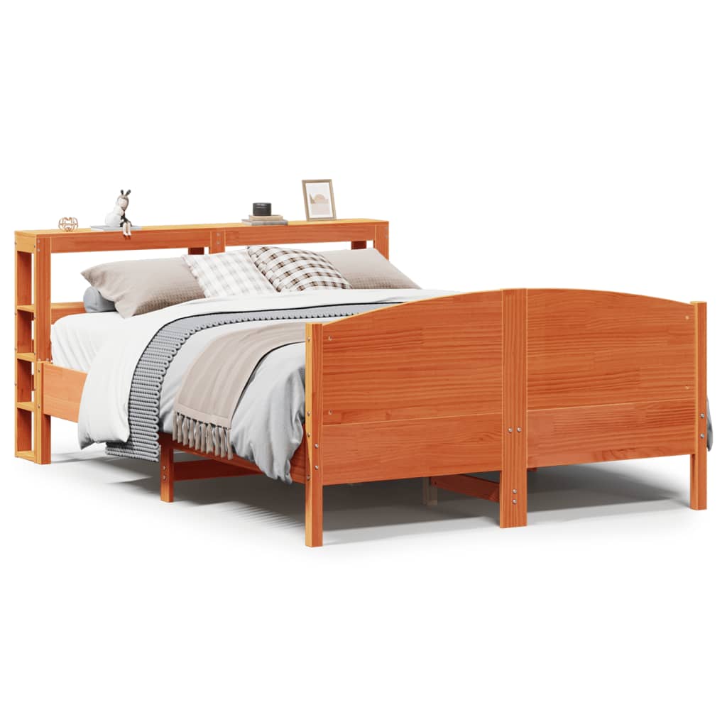 vidaXL Cama sin colchón madera maciza de pino marrón cera 140x200 cm