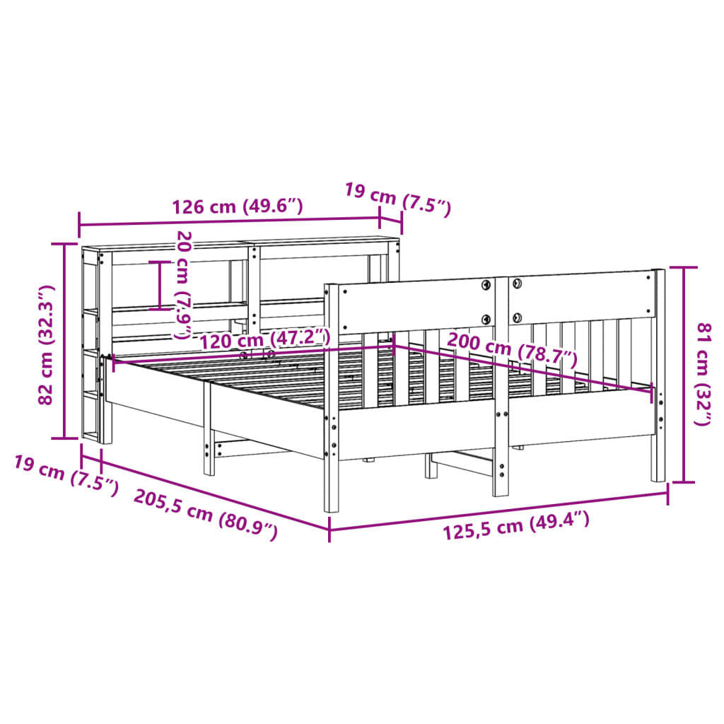 vidaXL Cama sin colchón madera maciza de pino marrón cera 120x200 cm