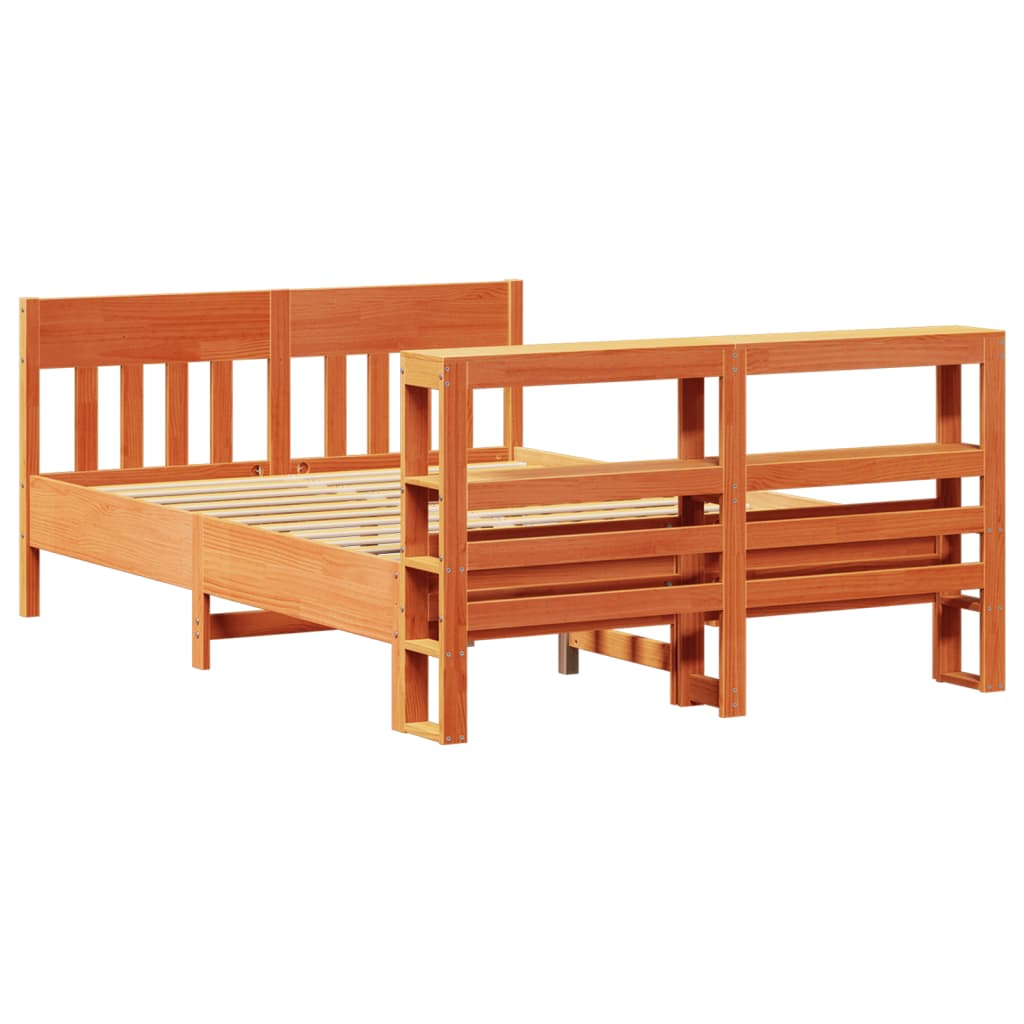 vidaXL Cama sin colchón madera maciza de pino marrón cera 120x200 cm