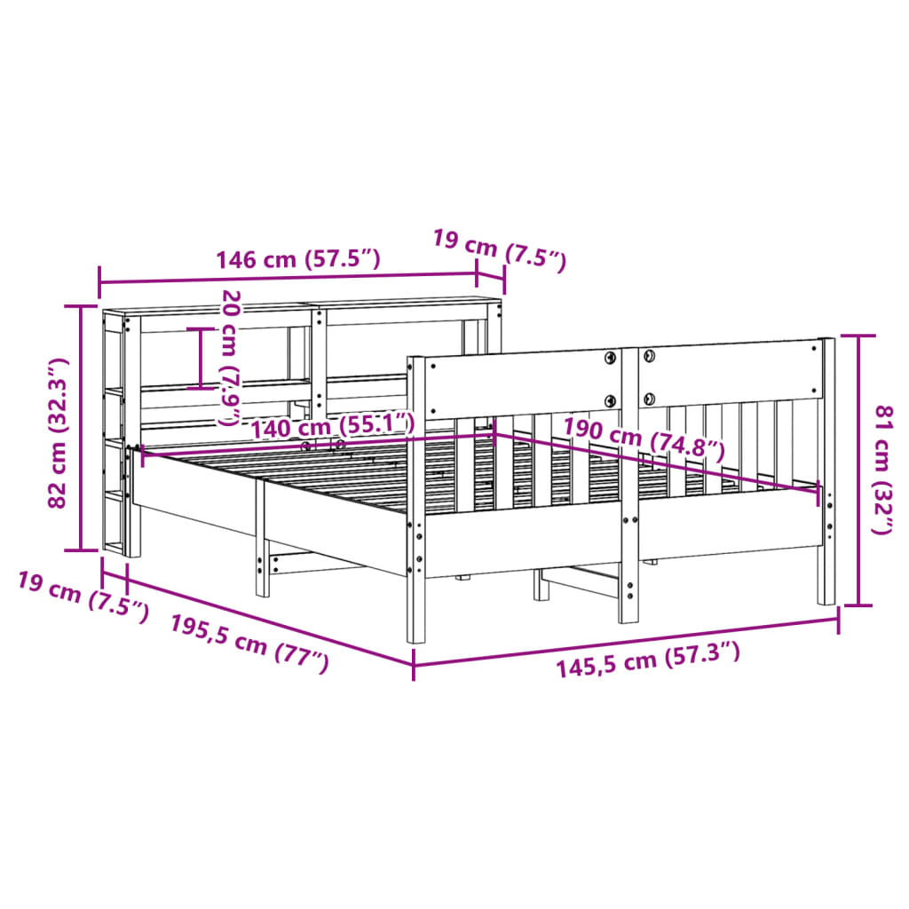 vidaXL Cama sin colchón madera maciza de pino marrón cera 140x190 cm