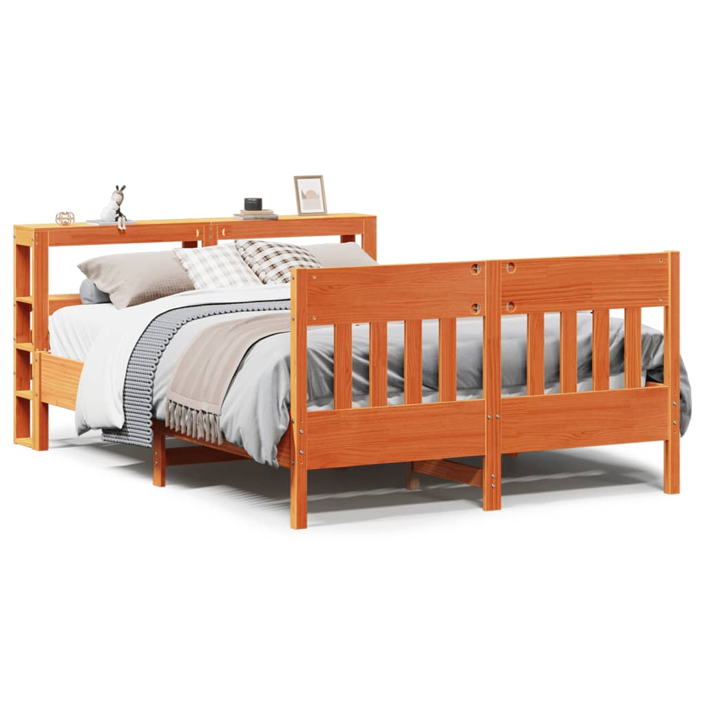 vidaXL Cama sin colchón madera maciza de pino marrón cera 140x190 cm