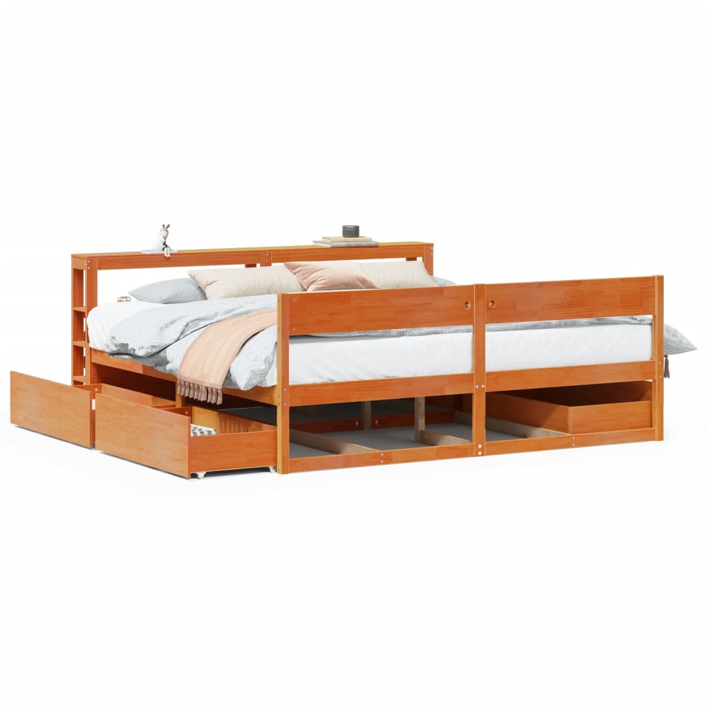 vidaXL Cama sin colchón madera maciza de pino marrón cera 180x200 cm