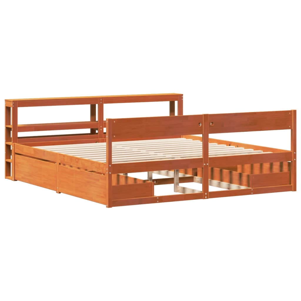 vidaXL Cama sin colchón madera maciza de pino marrón cera 180x200 cm