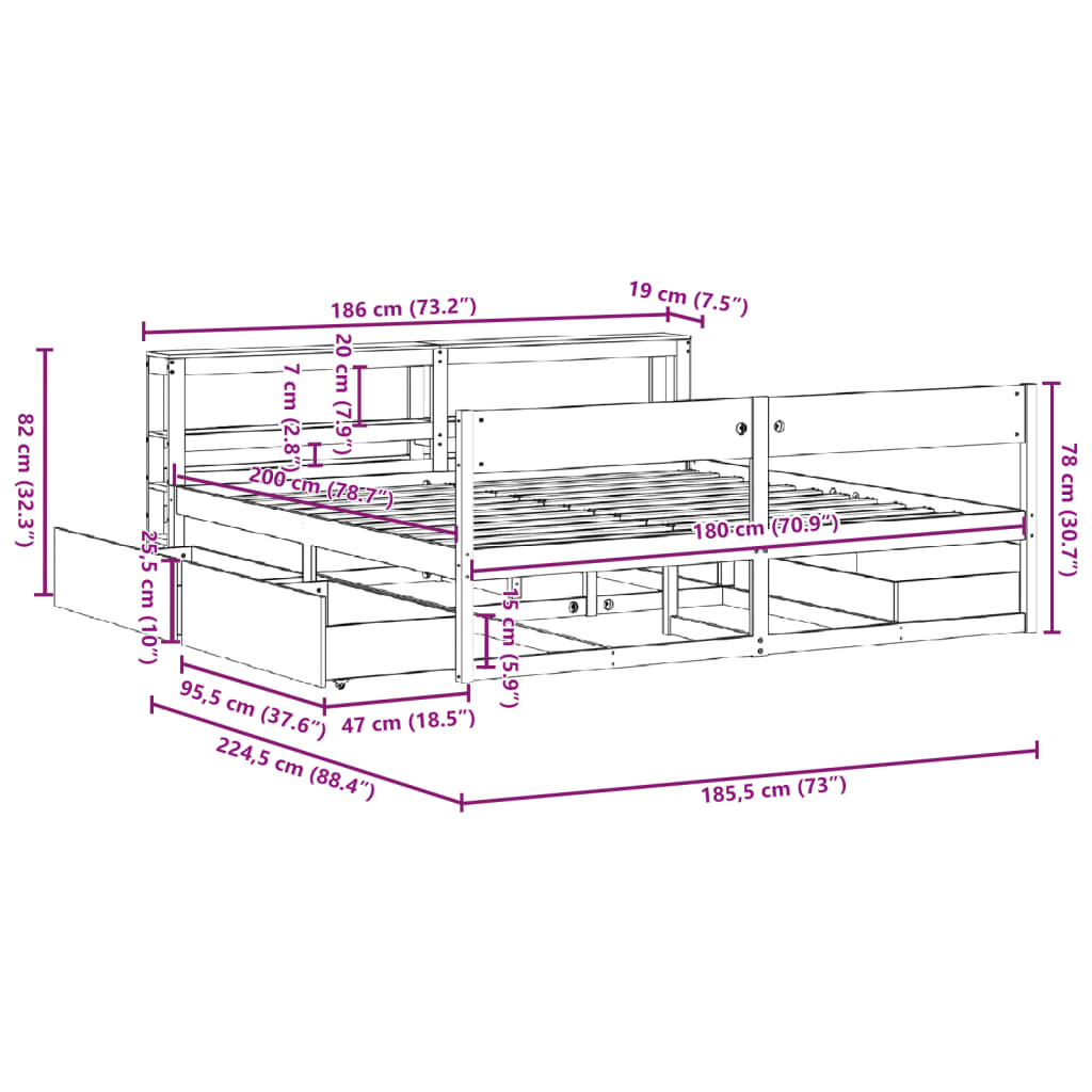 vidaXL Cama sin colchón madera maciza de pino marrón cera 180x200 cm