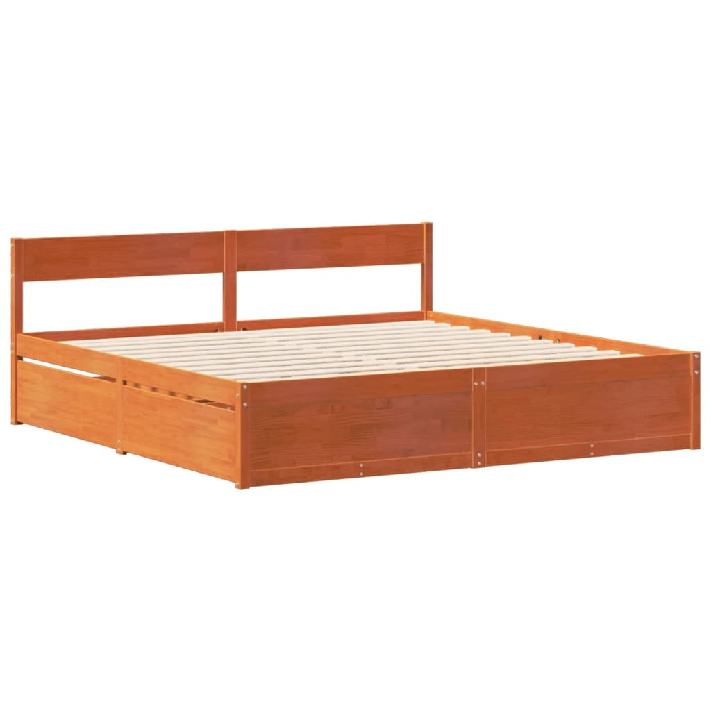 vidaXL Cama sin colchón madera maciza de pino marrón cera 180x200 cm