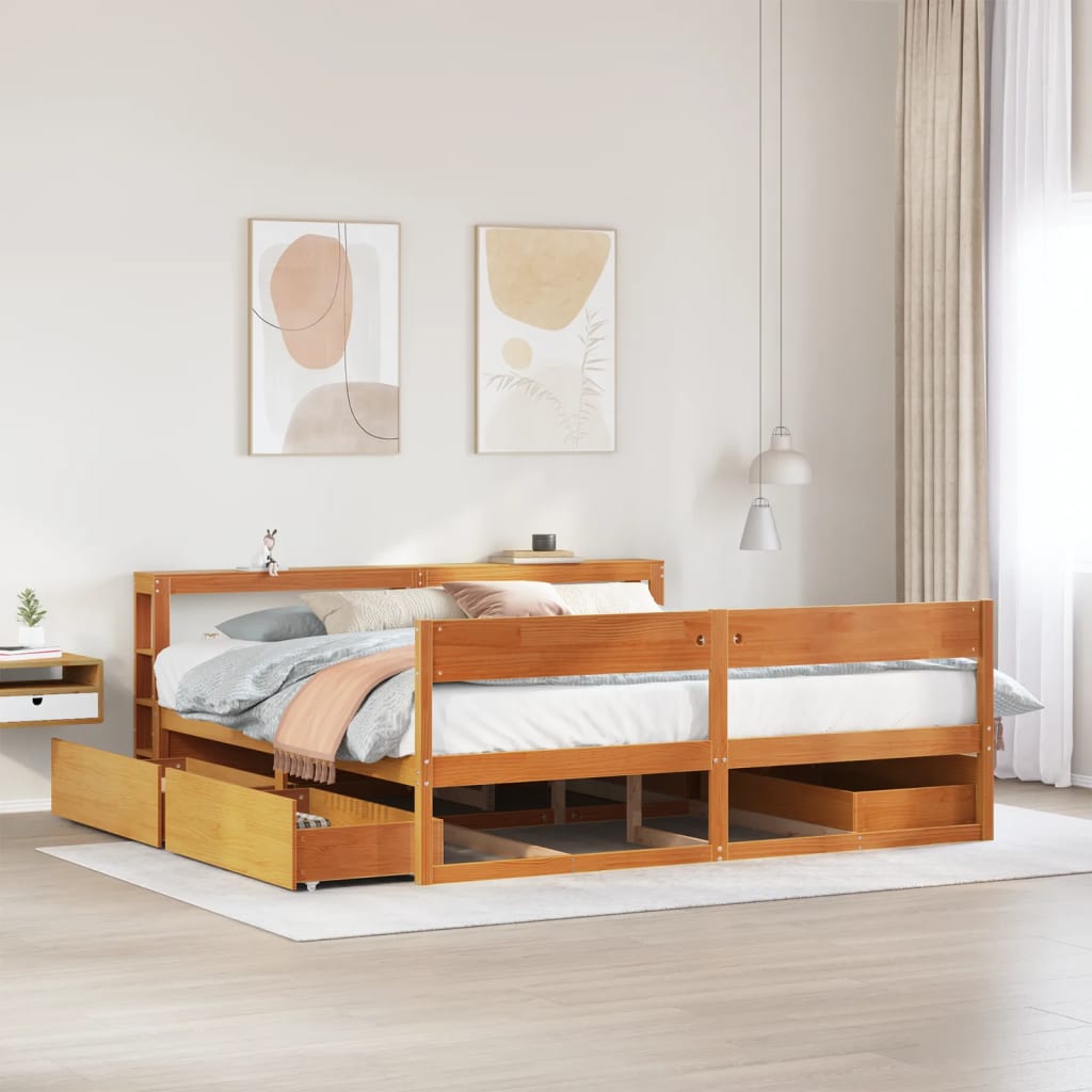 vidaXL Cama sin colchón madera maciza de pino marrón cera 180x200 cm