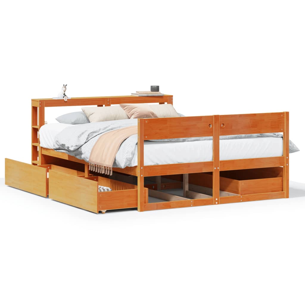 vidaXL Cama sin colchón madera maciza de pino marrón cera 140x200 cm