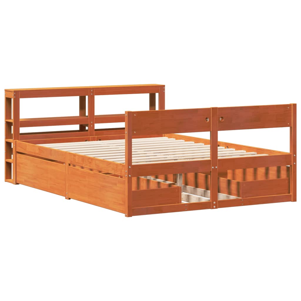 vidaXL Cama sin colchón madera maciza de pino marrón cera 140x200 cm