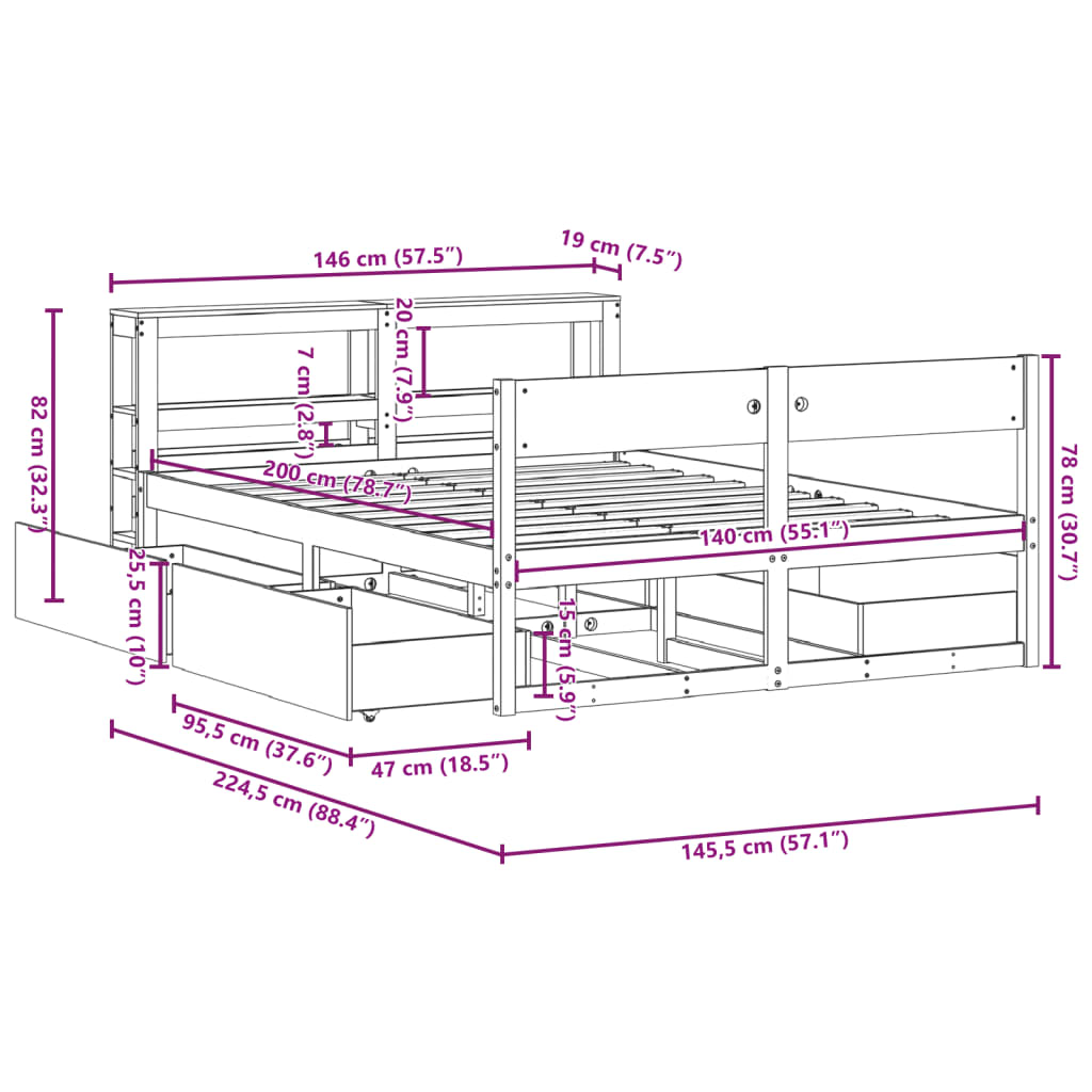 vidaXL Cama sin colchón madera maciza de pino marrón cera 140x200 cm