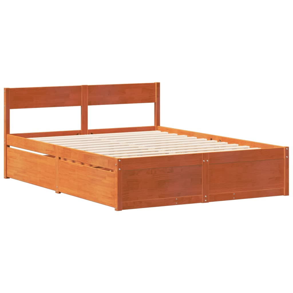 vidaXL Cama sin colchón madera maciza de pino marrón cera 140x200 cm