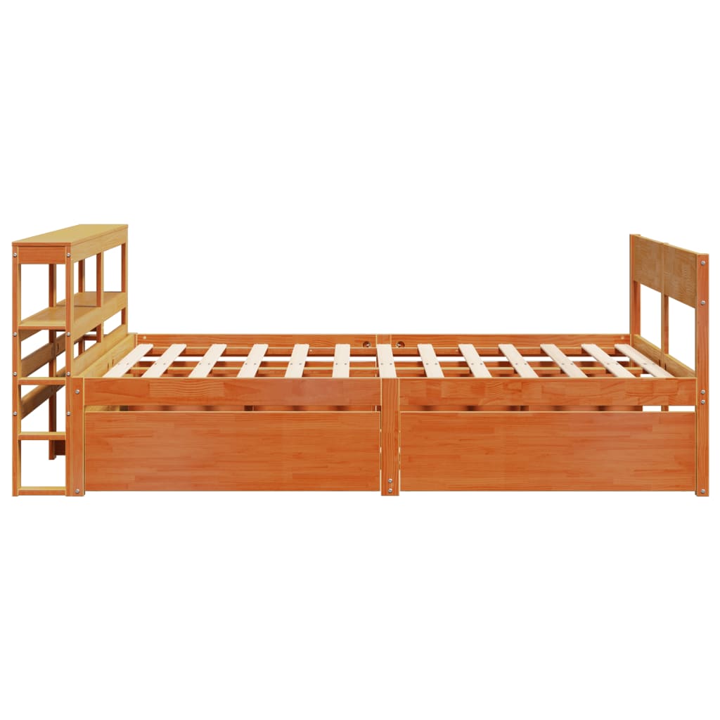 vidaXL Cama sin colchón madera maciza de pino marrón cera 140x200 cm