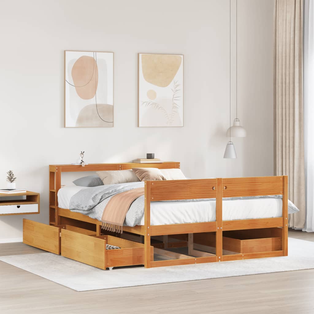 vidaXL Cama sin colchón madera maciza de pino marrón cera 140x200 cm