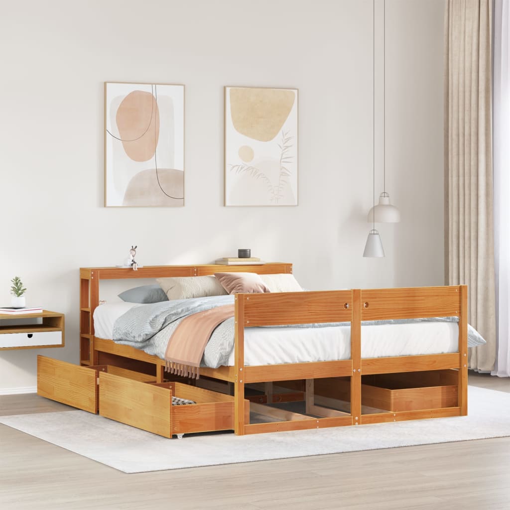 vidaXL Cama sin colchón madera maciza de pino marrón cera 120x200 cm