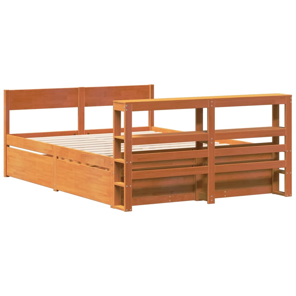 vidaXL Cama sin colchón madera maciza de pino marrón cera 140x190 cm