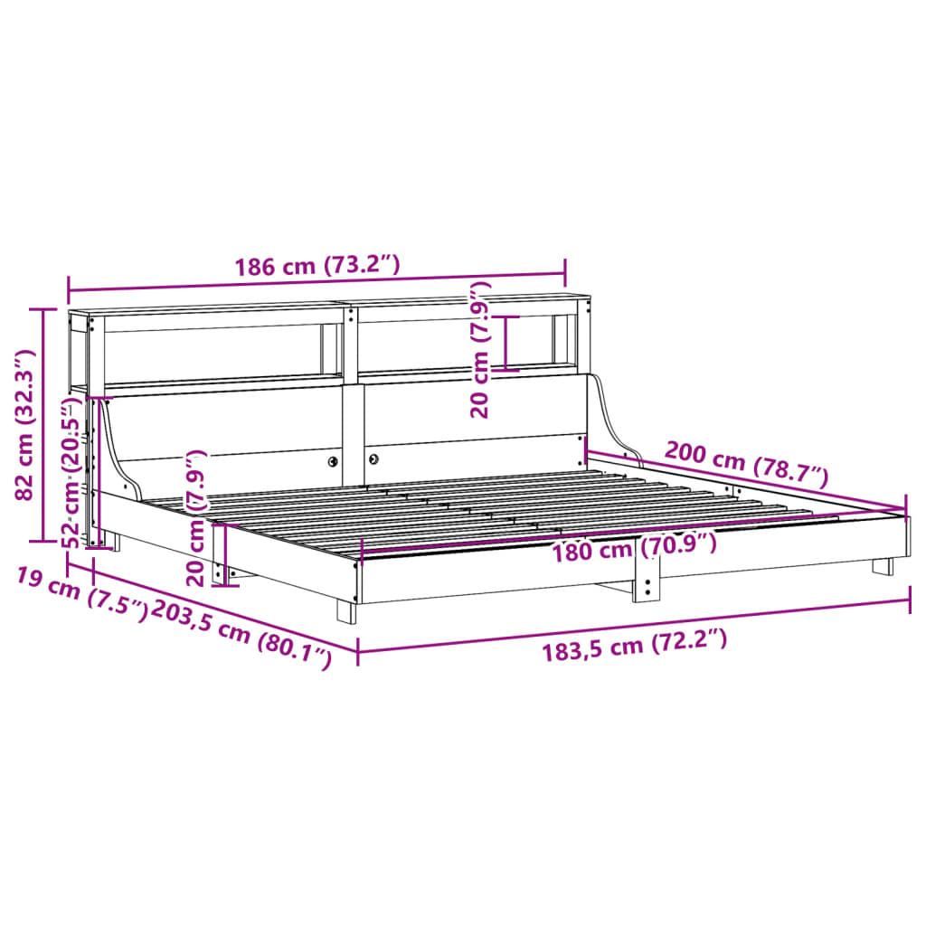 vidaXL Cama sin colchón madera maciza de pino marrón cera 180x200 cm