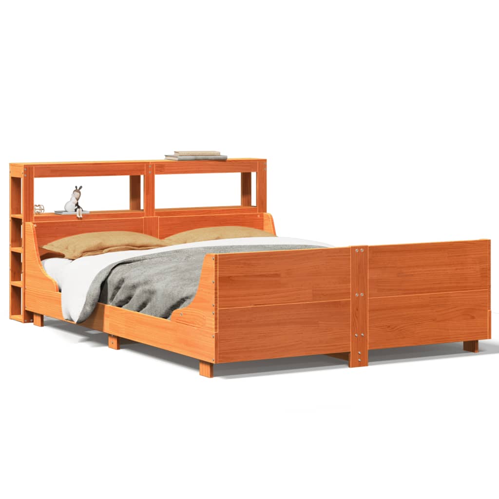 vidaXL Cama sin colchón madera maciza de pino marrón cera 140x200 cm