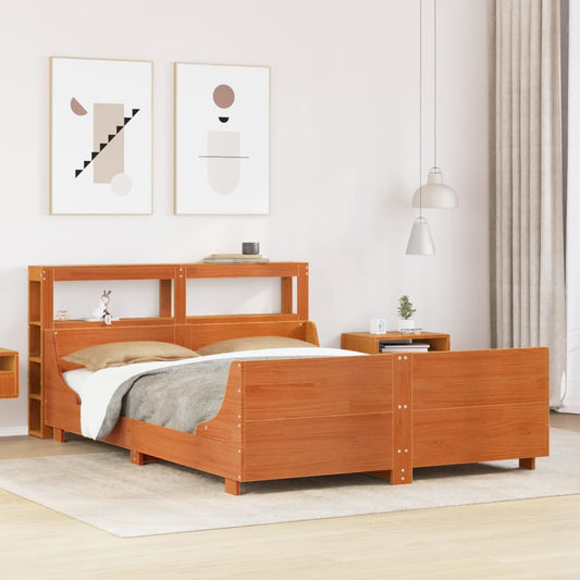 vidaXL Cama sin colchón madera maciza de pino marrón cera 140x200 cm