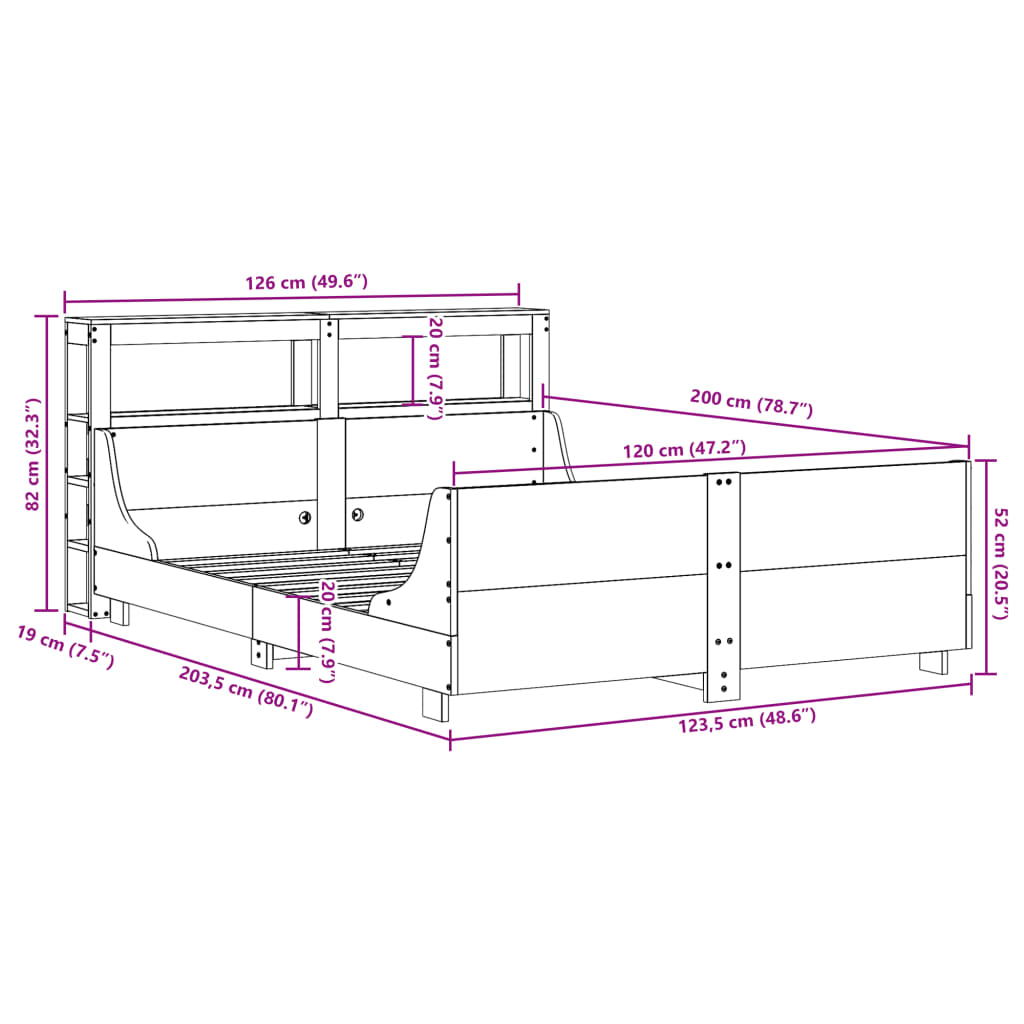 vidaXL Cama sin colchón madera maciza de pino marrón cera 120x200 cm