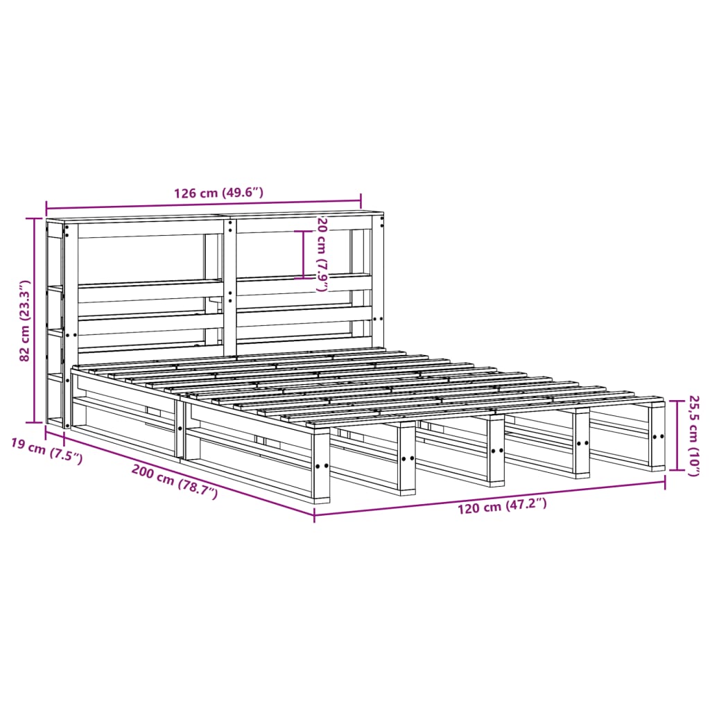 vidaXL Cama sin colchón madera maciza de pino marrón cera 120x200 cm