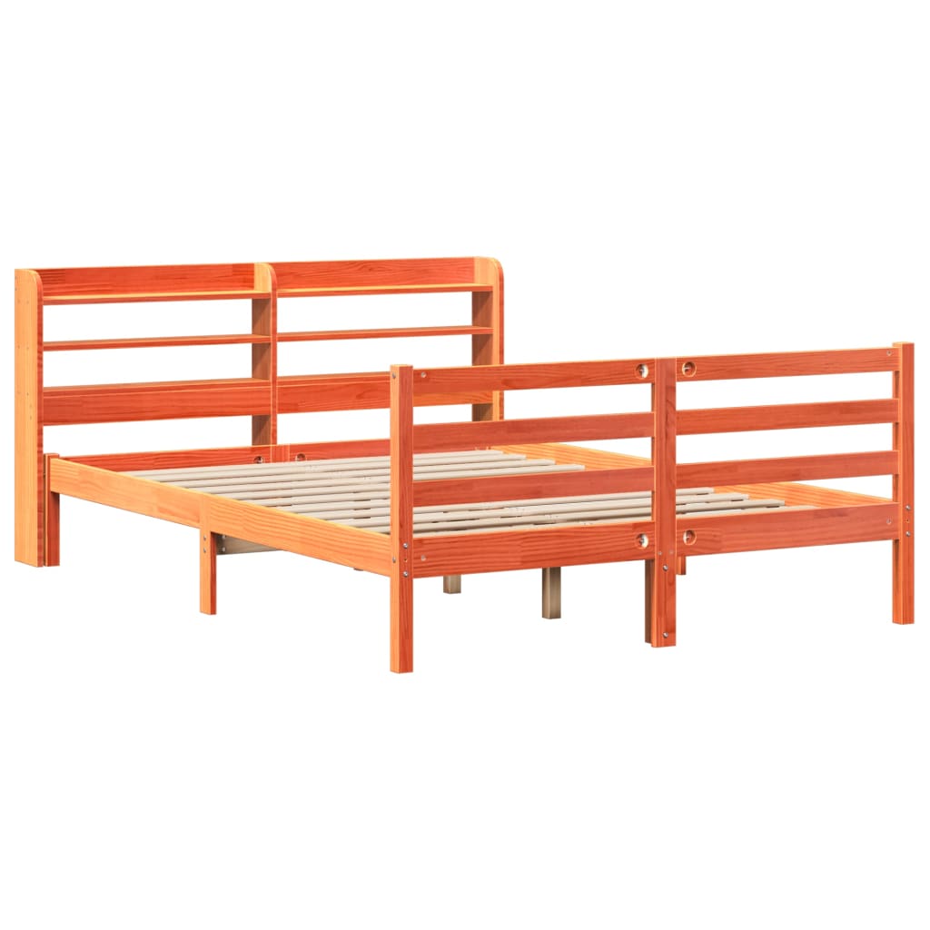 vidaXL Cama sin colchón madera maciza de pino marrón cera 140x190 cm