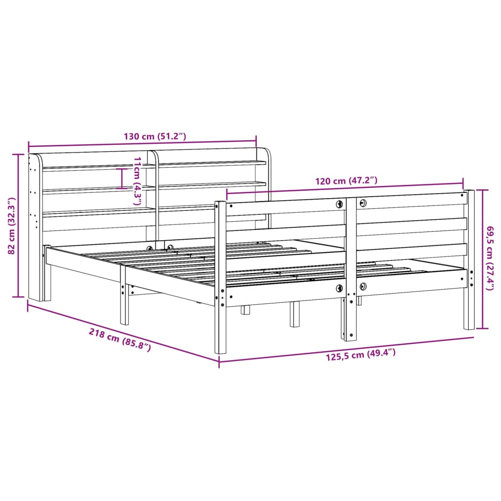 vidaXL Cama sin colchón madera maciza de pino marrón cera 120x200 cm