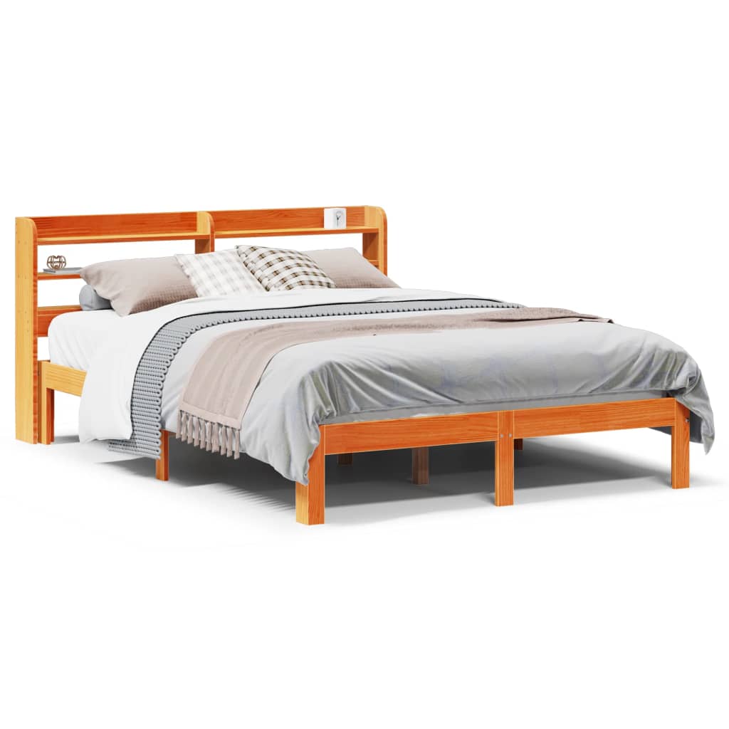 vidaXL Cama sin colchón madera maciza de pino marrón cera 140x190 cm