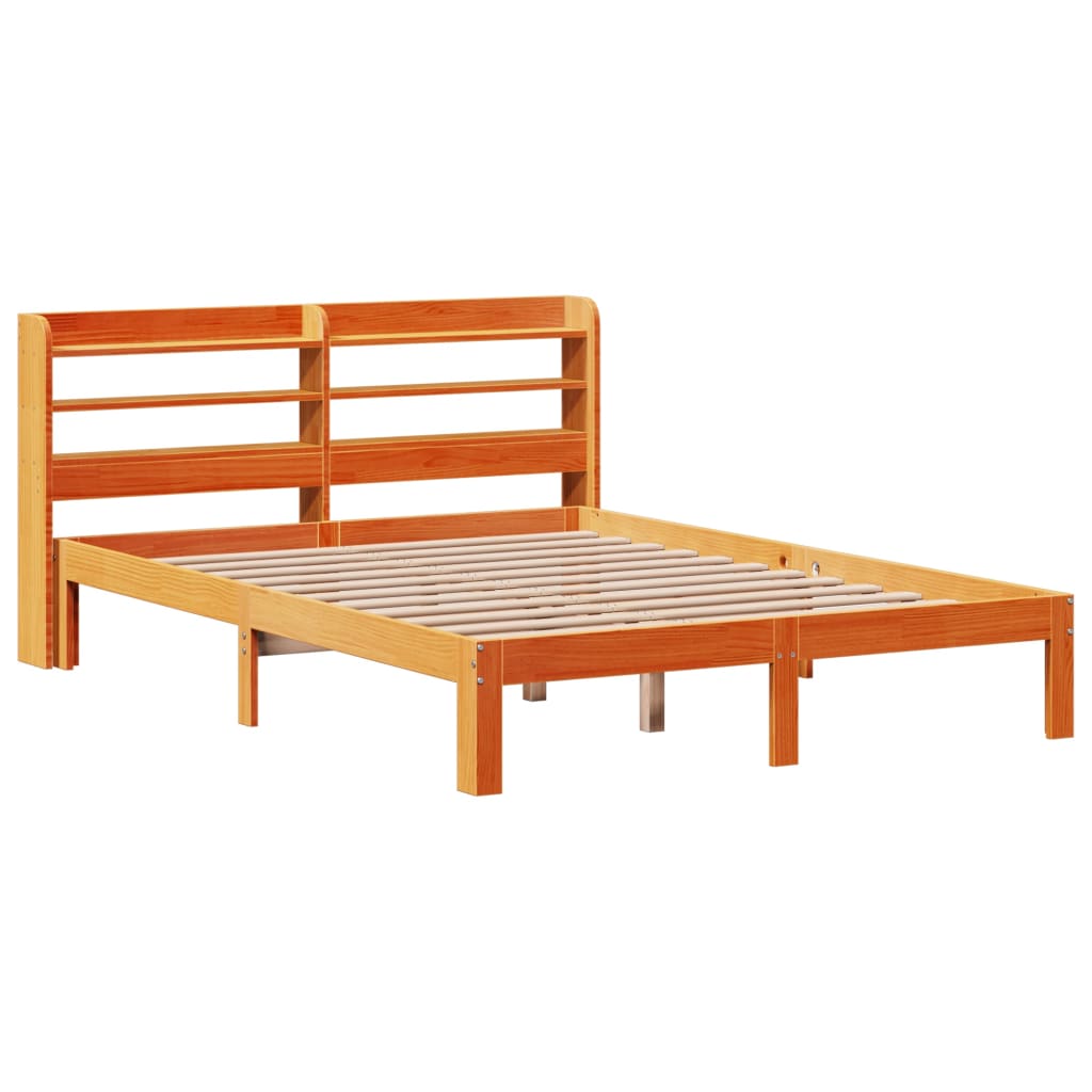 vidaXL Cama sin colchón madera maciza de pino marrón cera 140x190 cm