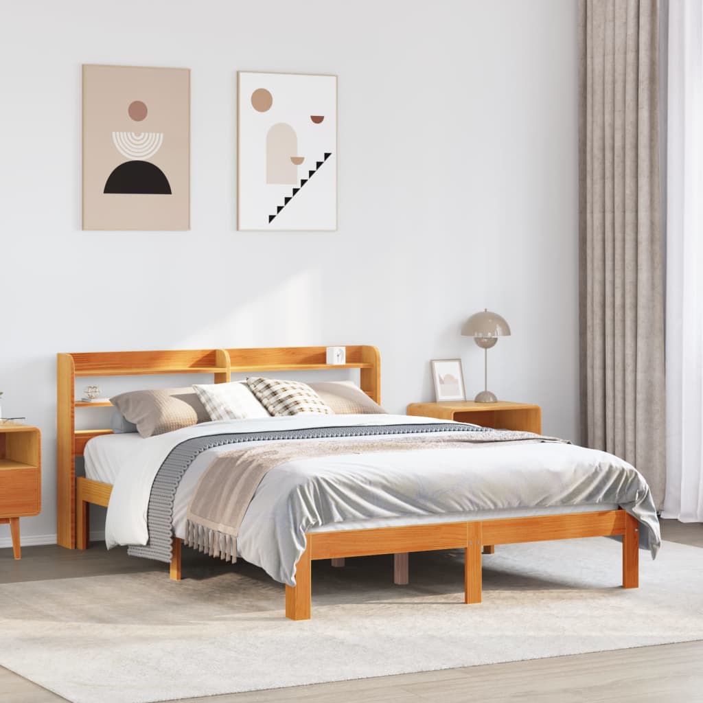 vidaXL Cama sin colchón madera maciza de pino marrón cera 140x190 cm